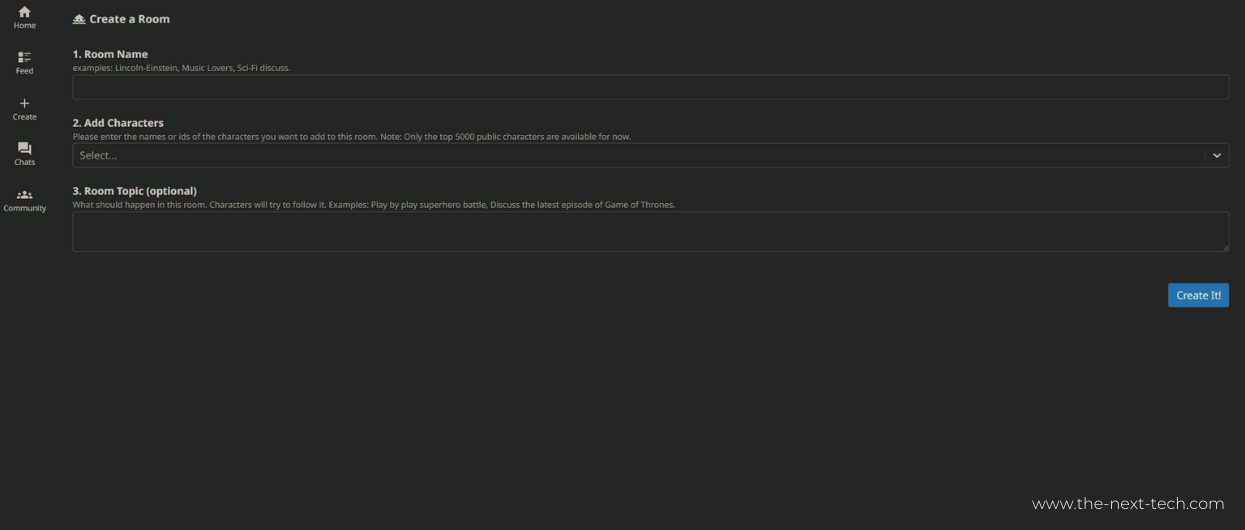how to create a room on character.ai