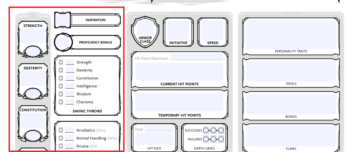 Stat Blocks dnd character sheet